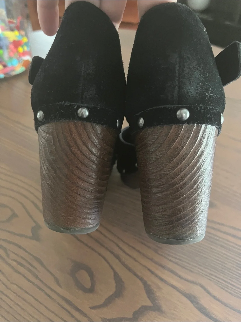 Korks Black Suede Studded Mary Jane Clogs Evah Size 8.5